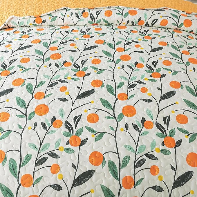 HoneiLife Floral Quilt King Size - Wildflower Bedspreads 3-Piece, Fruit Quilt Sets for King Beds, Microfiber Coverlets Botanical Bed Cover King Quilt Bedding Sets for All Season Use