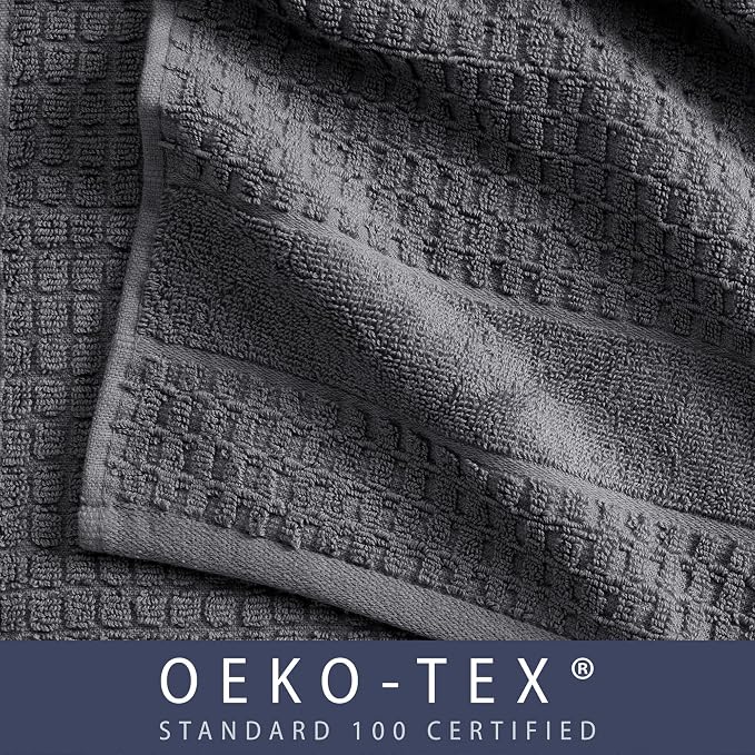 Market & Place 100% Cotton Super Soft Luxury Bath Towel Set | Quick-Dry and Highly Absorbent | Waffle Textured | 550 GSM | Includes 4 Bath Towels | Harper Collection (Dark Grey)