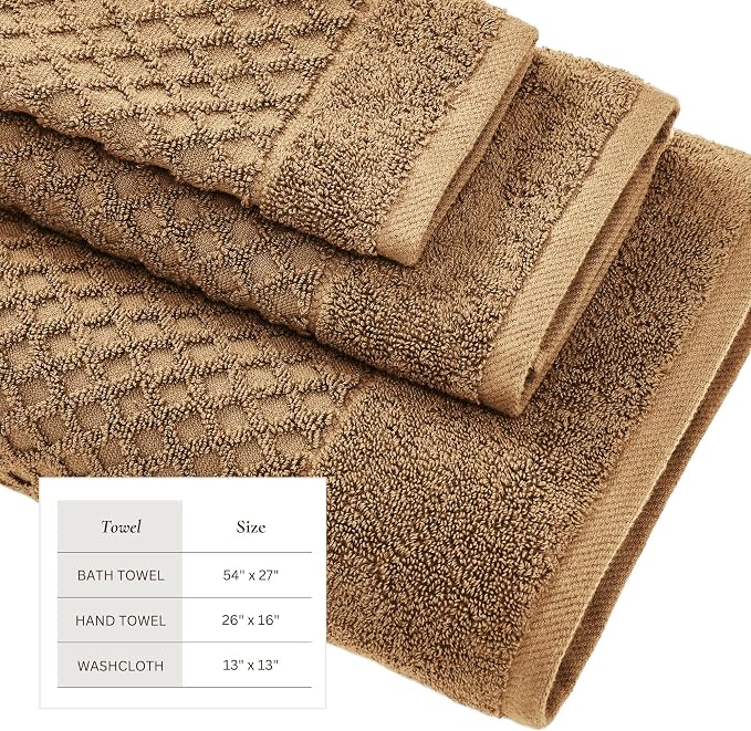Great Bay Home Bath Towels - 100% Cotton 6 Piece Towel Set - Diamond Waffle Weave - Absorbent, Durable, Quick-Dry Towels for Bathroom (Mocha)