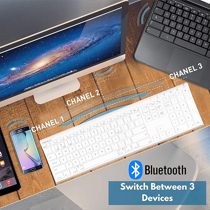 Macally Wireless Bluetooth Rechargeable Mouse and a Wireless Bluetooth Keyboard for Mac & PC, Classic Apple Essentials