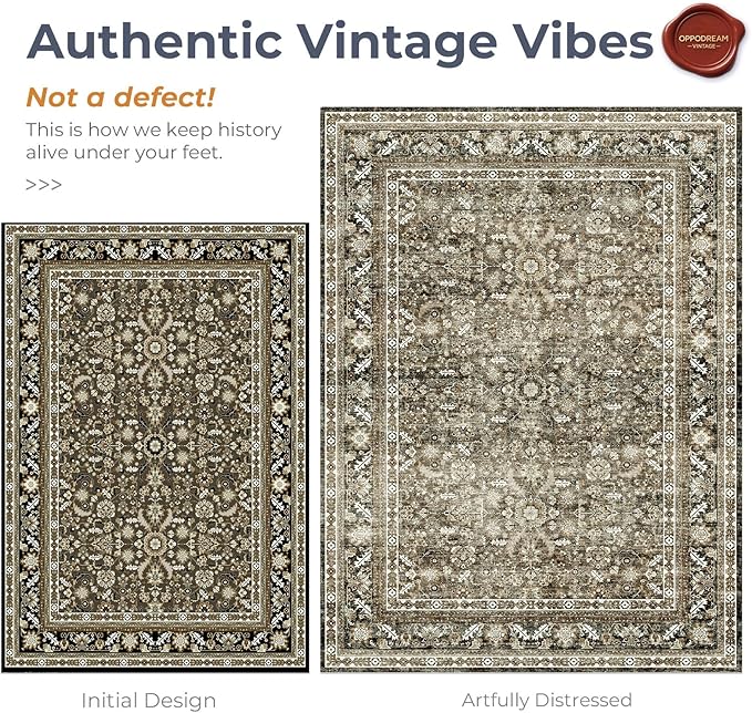 OPPODREAM Vintage Brown 2x3 Washable Rug, 2 x 3 Retro Door Mat Indoor Entrance Non Slip, Low-Pile Faux Wool Throw Carpet, Distressed Floor Mat for Kitchen, Hallway, Entry-Way, Back Door