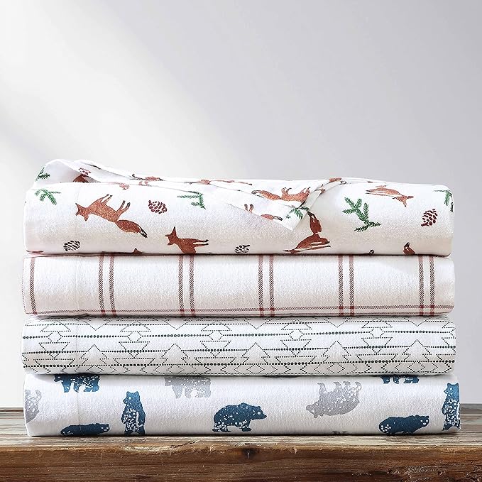 Eddie Bauer - Flannel Sheets Twin Size, Anti-Pilling & Wrinkle Resistant Cotton, Touchably Soft for All-Season Comfort - Bed Sheets with Matching Pillowcase & Fitted Sheet (Westridge Plaid Orange)