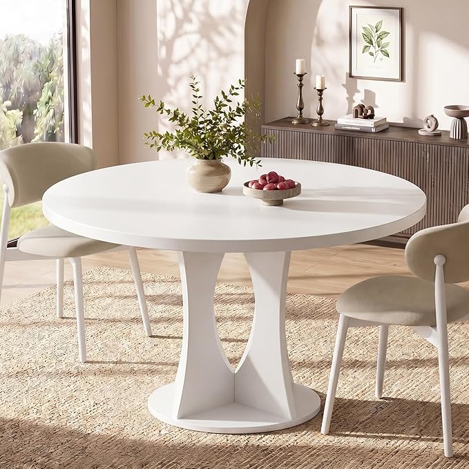 Einhomn 47.2-inch Round Dining Table, Kitchen Table for 4-6, Farmhouse Circle Dining Room Table, Space Saving Wood Kitchen & Dining Room Furniture, White