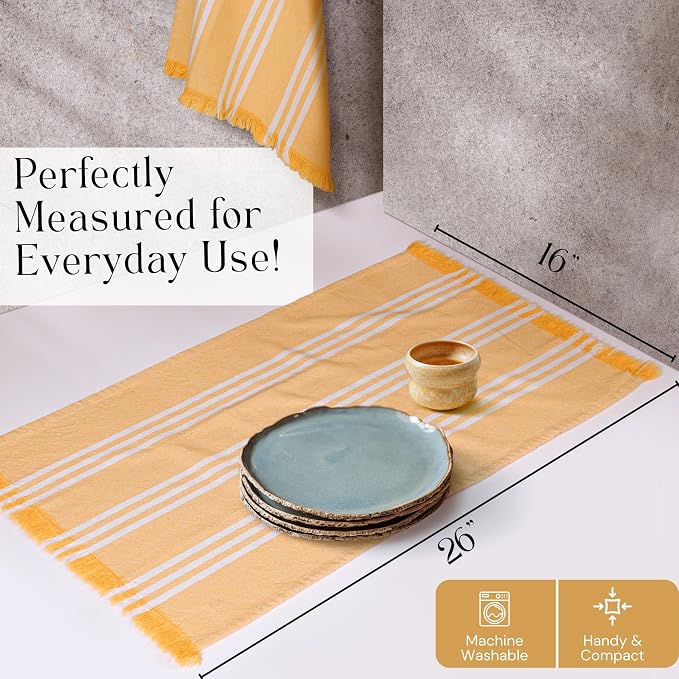 Stripe Kitchen Towels 4 Pack, 16x26 Inches, Dish Cloths for Drying, Wiping, Absorbent Tea Towels, Washable Rags, Reusable Cleaning Cloths for Everyday Kitchen Tasks - Mustard Yellow