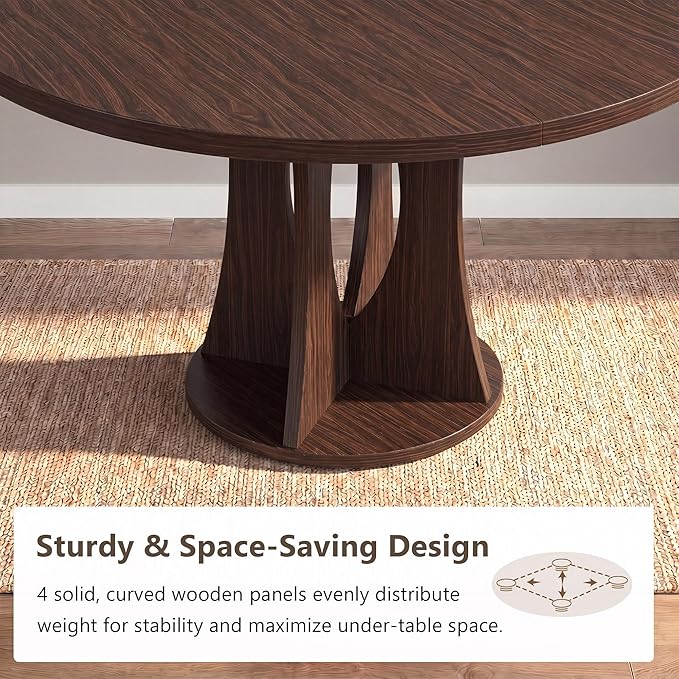 Einhomn 47.2-inch Round Dining Table, Kitchen Table for 4-6, Farmhouse Circle Dining Room Table, Space Saving Wood Kitchen & Dining Room Furniture, Black Oak