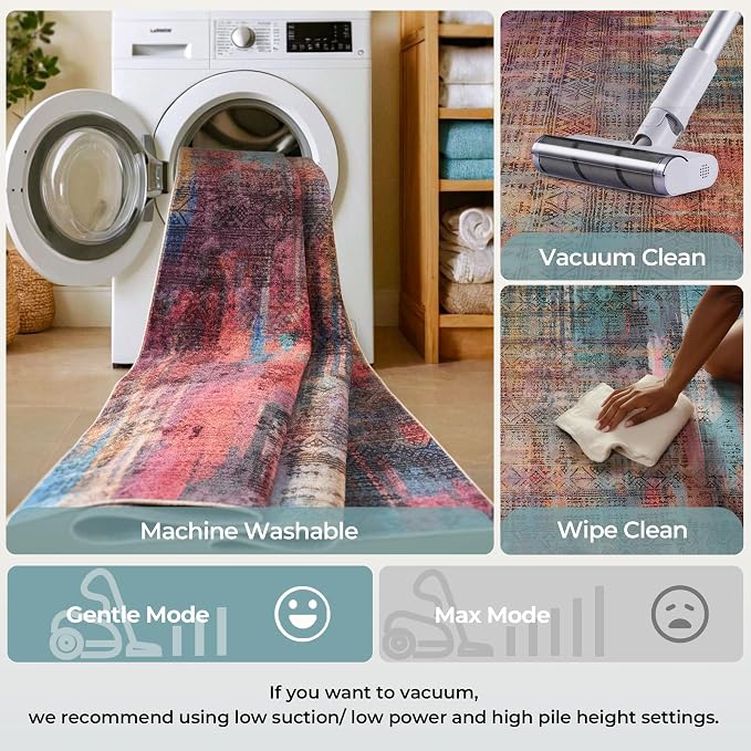 Kokia Abstract Area Rugs 8x10 Bedroom Soft Living Room Rugs Washable Distressed Vintage Comfy Brick Ochre Carpet with Non-Slip Backing for Farmhouse Home Office Room Decor, Oslo Cave