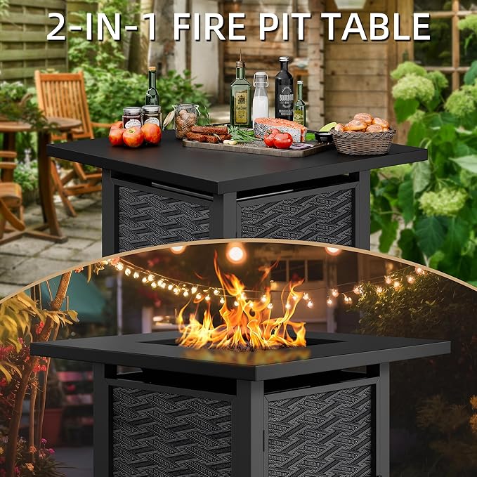 Shintenchi Propane Fire Pits 28″ Outdoor Gas Fire Pit, Square Fire Pit Table, 2-in-1 Fire Table with Removable Lid, CSA-Certified for Outside Patio, Parties, Backyard, Garden