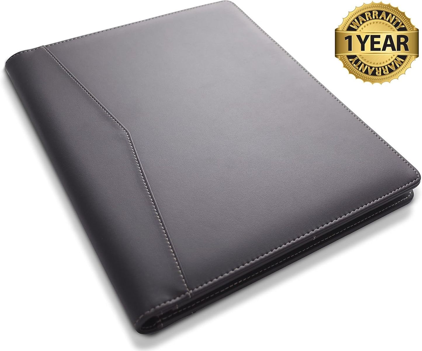 Skiennix Padfolio Organizer - Elegant Faux Leather Interview Resume Folder | Letter-Sized Notepad & Business Card Holder | Piano Noir Finish