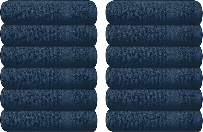 GLAMBURG Ultra Soft 12-Piece Washcloths Set 13x13-100% Ringspun Cotton - Durable & Highly Absorbent Face Towels - Ideal for use in Bathroom, Kitchen, Gym, Spa & General Cleaning - Mineral Blue