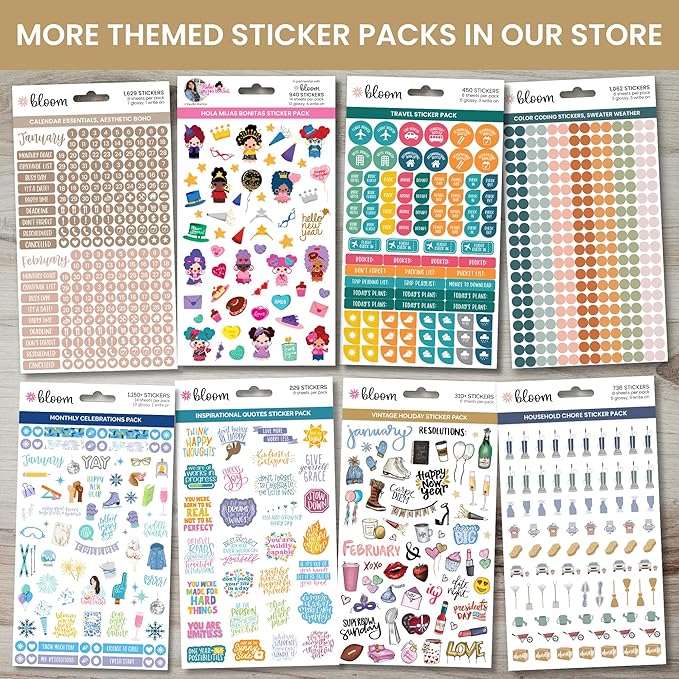 bloom daily planners Inspirational & Motivational Quotes Planner Stickers (8 Sheets / 200+ Stickers) - Hand-Lettered Positive Cute Aesthetic Quotes for Decorating Organizers, Scrapbooks, Laptops, etc.