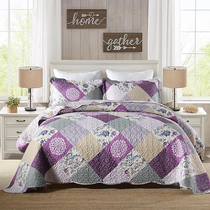 HoneiLife Quilt Set Twin Size - 2 Piece Microfiber Quilts Reversible Bedspreads Patchwork Coverlets Floral Bedding Set All Season Quilts, Late Spring