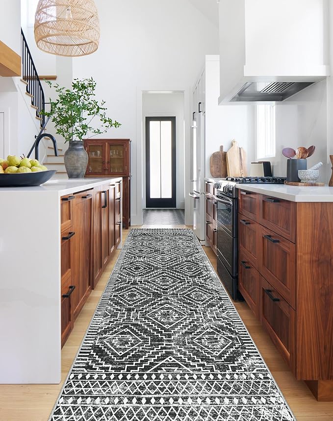 Wonnitar Moroccan Hallway Runner Rug 10 ft, Machine Washable 2'6"x10' Long Runner Rugs for Kitchen, Boho Non-Skid Soft Low Pile Carpet Runner for Entryway Hall Entrance (Dark Grey,2'6"x10')