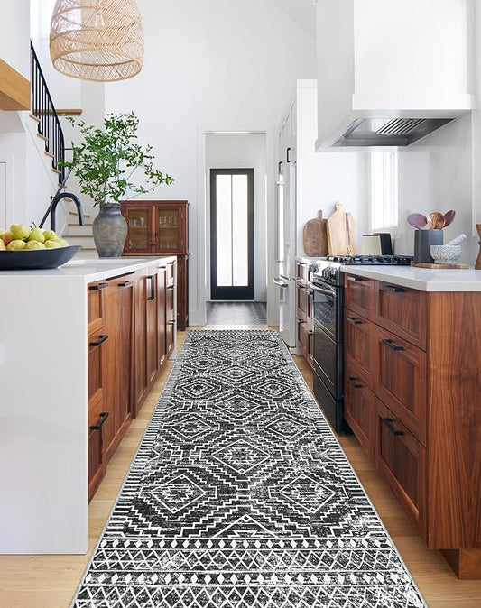Wonnitar Moroccan Hallway Runner Rug 10 ft, Machine Washable 2'6"x10' Long Runner Rugs for Kitchen, Boho Non-Skid Soft Low Pile Carpet Runner for Entryway Hall Entrance (Dark Grey,2'6"x10')
