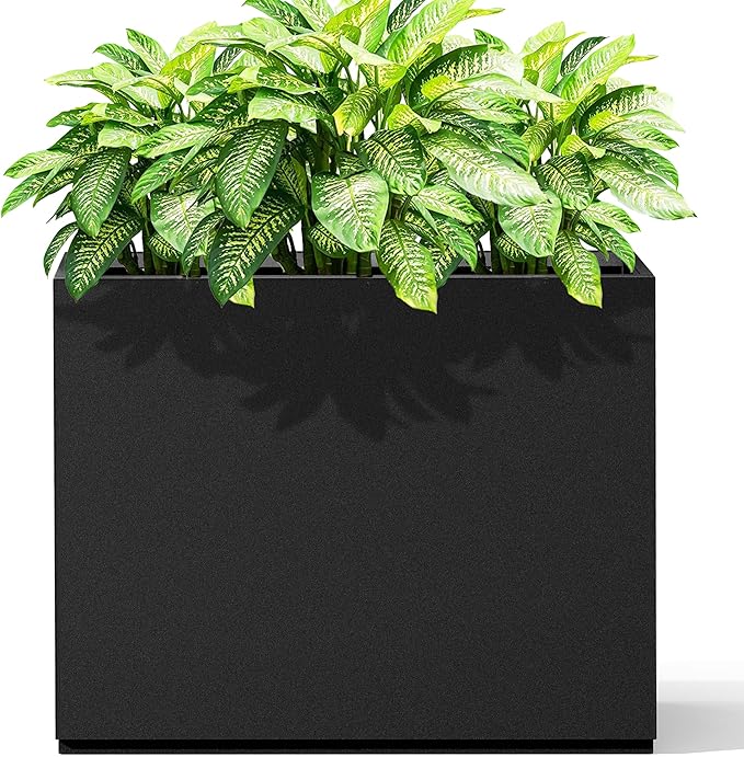 Metal Planter Box Rectangular Planter Box with Drainage Hole, Outdoor Large Planters, All-Weather Use, Rust-Resistance, for Flowers Plants, 29.9" L × 12" W × 24" H, Black
