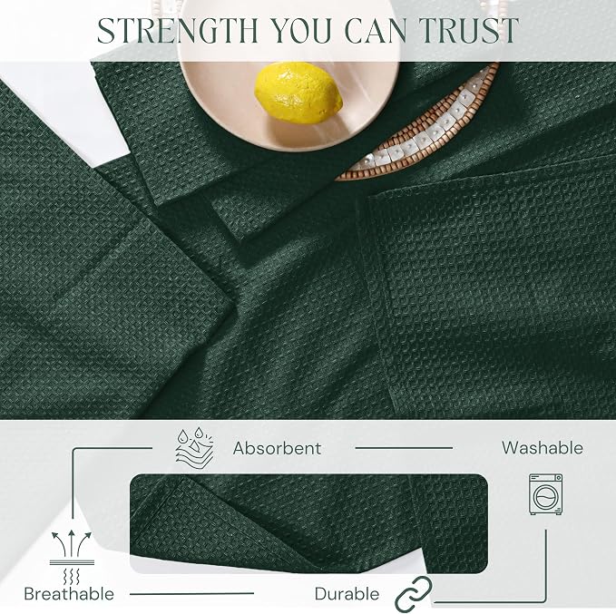 Forest Green Kitchen Towels – Waffle Weave, 100% Cotton, Soft & Absorbent, Fast Dry, Durable, 16x26 Inches, Perfect for Dish Drying, Cleaning, and Everyday Use, Set of 4, Olive Green