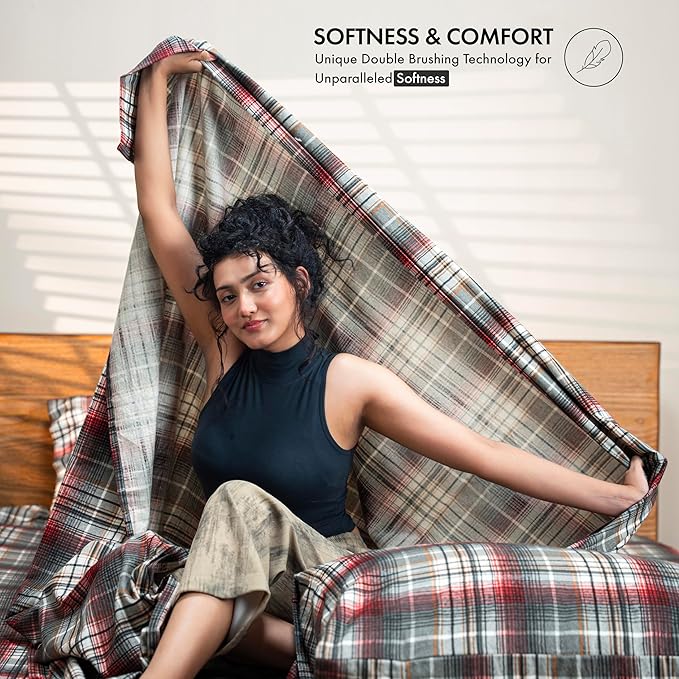 RUVANTI Flannel Sheets Full Size - 100% Cotton Double Brushed Bed Sheets Set, Deep Pockets 16 Inches, All Seasons Breathable & Extra Soft Full Sheets, Warm & Cozy, 4 Piece, Halloween Check