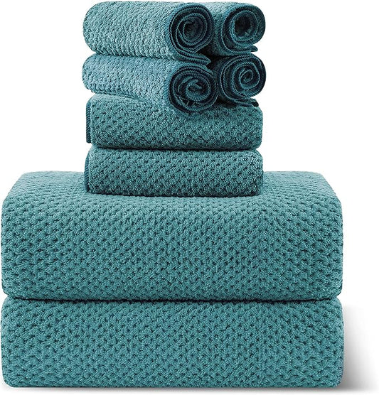 Smuge 8-Piece Turquoise Bath Towel Set, 2 Extra Large Bath Towel Sheets, 2 Hand Towels and 4 Washcloths - Highly Absorbent Quick Dry Microfiber,Ultra Soft Towel Set for Bathroom, Waffle Weave Design