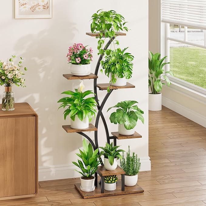 Plant Stand Indoor with Grow Lights - 47" Corner Plant Stands for Indoor Plants, 7 Tiered Plant Shelf for Multiple Plants, Metal Flower Display Holder, Flower-Shaped Plant Rack for Living Room, Patio
