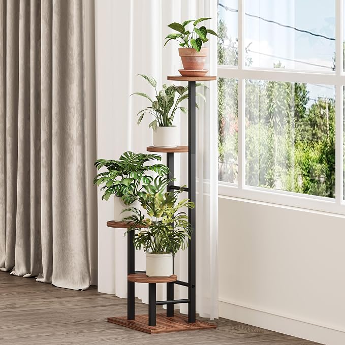 5 Tier Plant Stand Indoor, Corner Plant Shelf, Plant Shelves Organizer, Flower Stand for Multiple Plants, Tall Wood Plant Shelf Holder for Indoor, for Living Room, Balcony GPS108DR