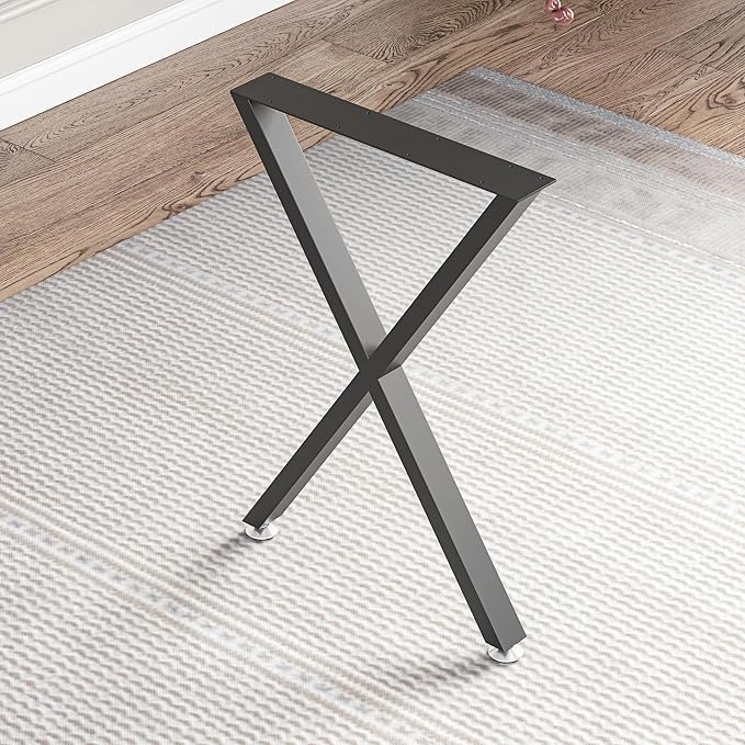 Heavy Duty 28 Inch X-Shaped Metal Table Legs Set of 2, 1000 LBS Load Capacity, 100% Iron Industrial X-Frame Legs for Dining Table, Office Desk, Workbench, Rust-Proof & Corrosion Resistant, Black
