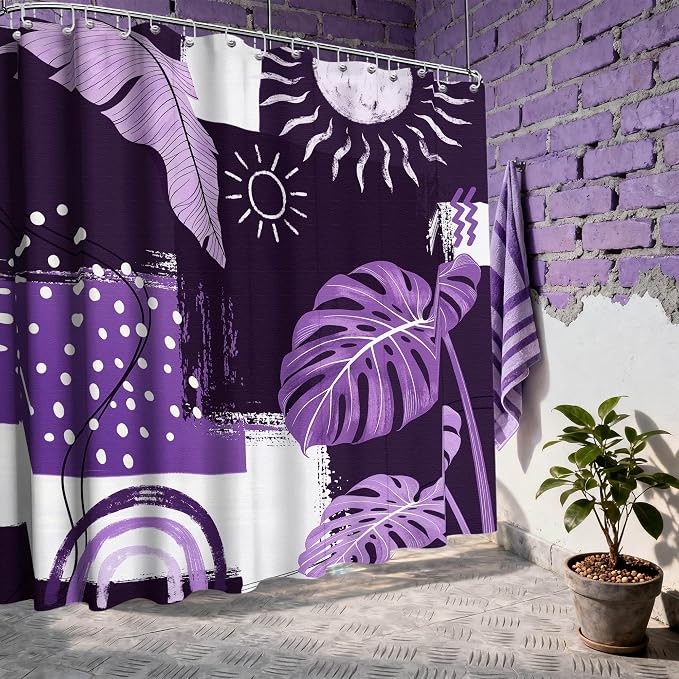 Extra Long Shower Curtain Extra Tall Boho XL Dark Purple Shower Curtains for Large Bathroom Decor Sets, Waterproof Cloth Fabric with Hooks, 108x72 Inch