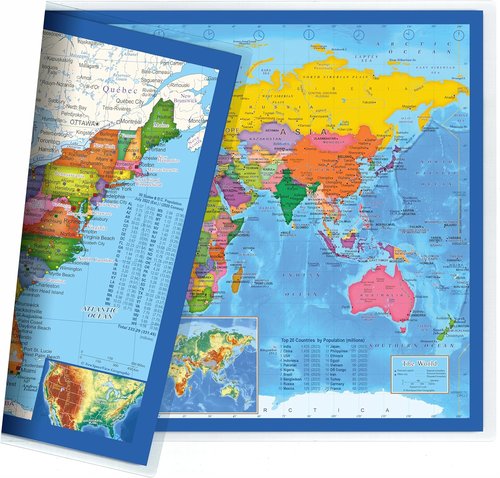 Skiennix 2-Sided Desk Map - Durable Lamination, US/Europe Centered | 17.5 x 11.5 Inches