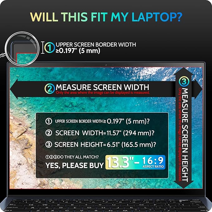 Peslv Magnetic Laptop Privacy Screen 13.3 Inch for 16:9 Computer Monitor, 13" Removable Anti Glare Protector Blue Light Filter Shield Compatible with Lenovo Hp Dell Acer Asus Thinkpad Envy Xps