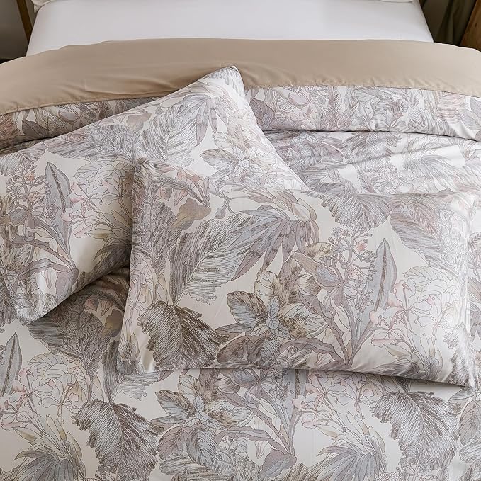 100% Cotton Duvet Cover King Size – Elegant Vintage Botanical Bedding Set with Zipper Closure, 3 Pieces Soft Breathable Neutral Floral Print Comforter Cover with 2 Pillowcases