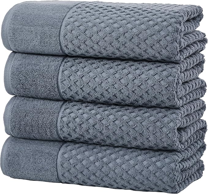Great Bay Home Bath Towels - 100% Cotton 4 Pack 54x27 Bath Towel Set - Absorbent, Durable, Quick-Dry Towels for Bathroom (Blue)