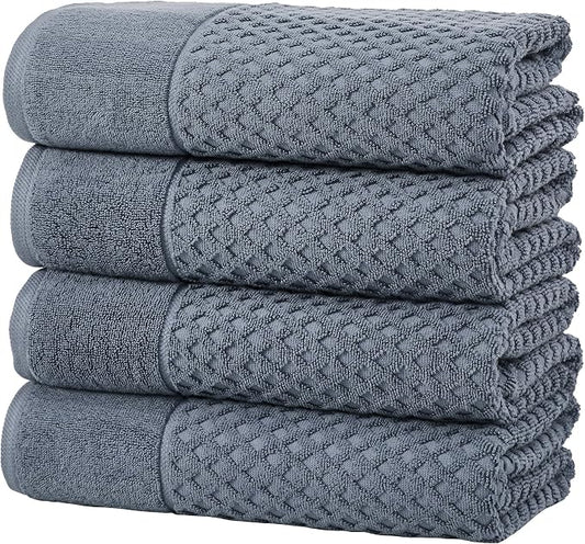 Great Bay Home Bath Towels - 100% Cotton 4 Pack 54x27 Bath Towel Set - Absorbent, Durable, Quick-Dry Towels for Bathroom (Blue)