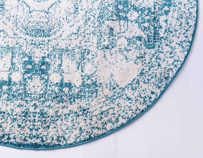 Unique Loom Bromley Collection Area Rug - Wells (5' 1" Round, Turquoise/ Ivory)