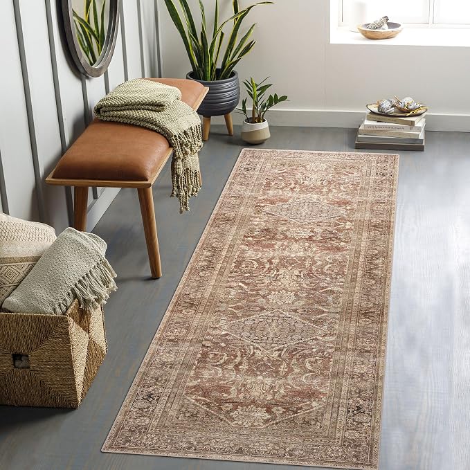 vivorug Runner Rug 2'x8' Vintage Washable Non-Slip Runners for Hallways Kitchen Entryway Laundry Room Carpet Hallway Runner Earth Tone