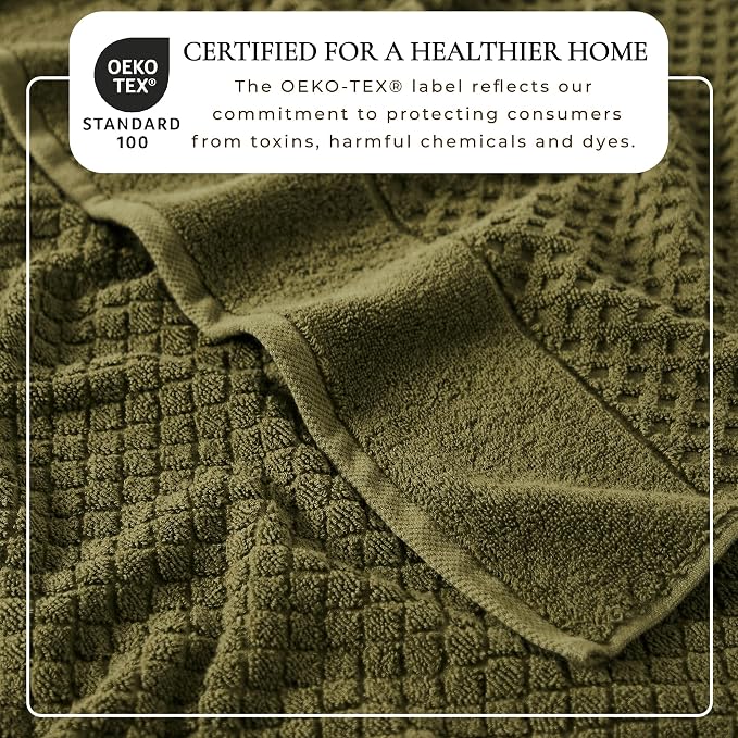 Great Bay Home Bath Towels - 100% Cotton 6 Piece Towel Set - Diamond Waffle Weave - Absorbent, Durable, Quick-Dry Towels for Bathroom (Olive)