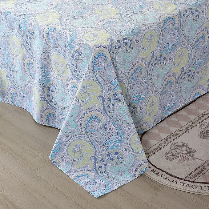 RYNGHIPY Cotton Sheets Floral Print Queen Size Sheet Sets Flower Botanical Pattern Egyptian Cotton Bed Sheets Soft and Breathable Deep Pockets (Blue,Queen Size)