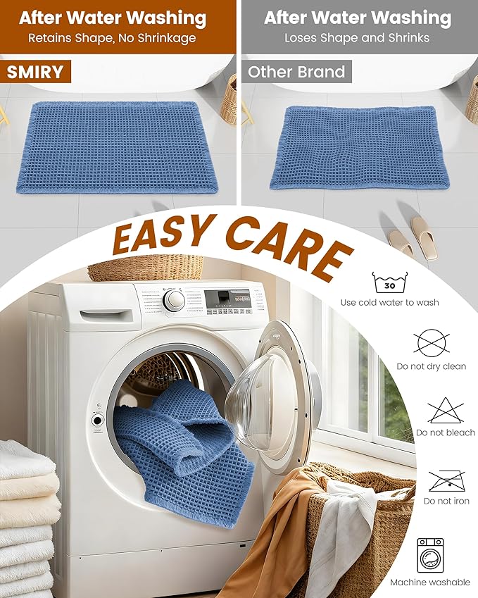 Smiry Waffle Bath Mat 72x24, Extra Soft Absorbent Bathroom Rugs, Non Slip Machine Washable Quick Dry Bath Rugs for Bathroom Floor, Tub, Shower, Home Decor Accessories, Blue