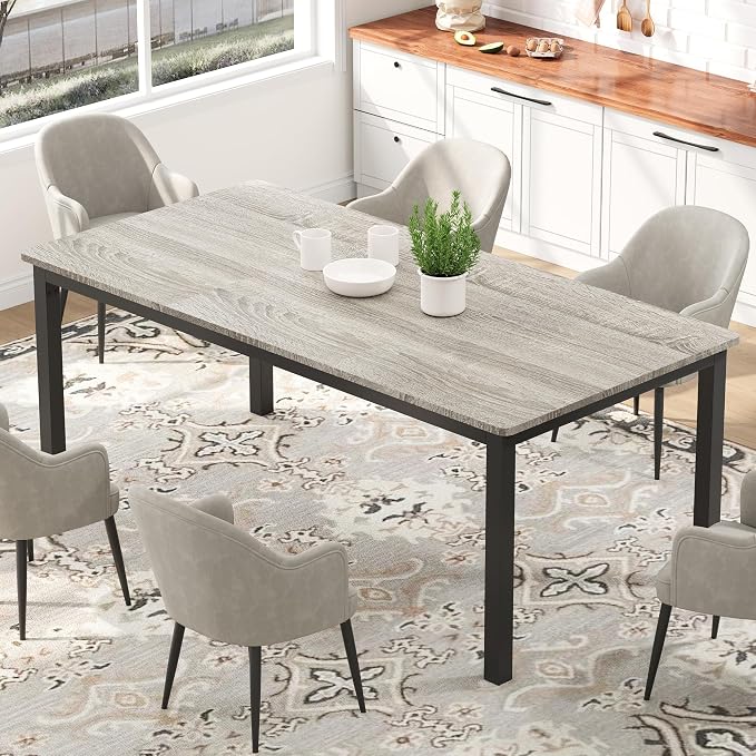 79 Inch Industrial Dining Table for 4-6 Person Rectangle Kitchen Table with Metal Legs,Round Corners, Writing Desk, for Modern Farmhouse, for Kitchen, Dining Room,Quick Assembly, Wood