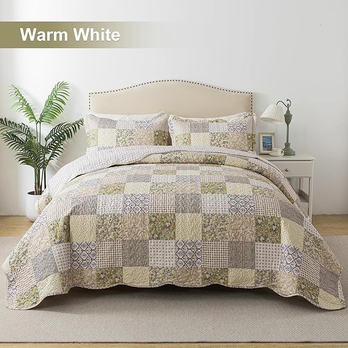 HoneiLife Queen Quilt Bedding Sets - Rustic Quilts 3-Piece 90x96, Microfiber Reversible Bedspreads Patchwork Coverlet Floral Bedding Set All Season Use