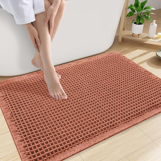 Smiry Waffle Bath Mat 30x20, Extra Soft Absorbent Bathroom Rugs, Non Slip Machine Washable Quick Dry Bath Rugs for Bathroom Floor, Tub, Shower, Home Decor Accessories, Orange