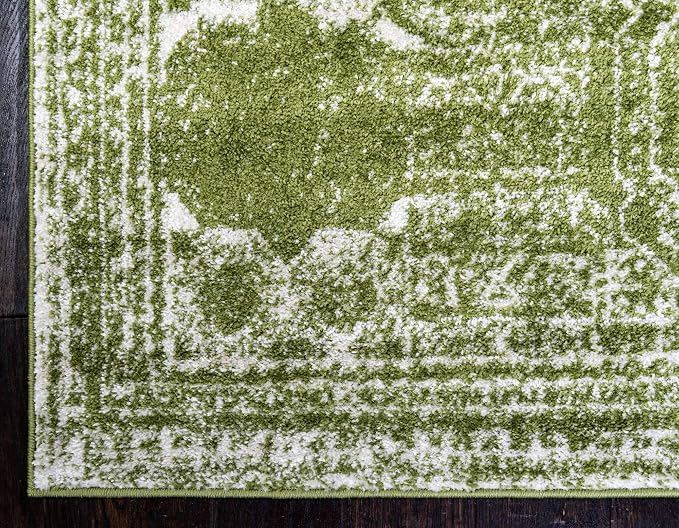 Unique Loom Bromley Collection Area Rug - Wells (2' x 6' 7" Runner, Green/ Ivory)