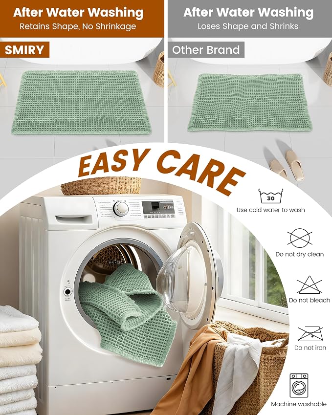Smiry Waffle Bath Mat 60x24, Extra Soft Absorbent Bathroom Rugs, Non Slip Machine Washable Quick Dry Bath Rugs for Bathroom Floor, Tub, Shower, Home Decor Accessories, Sage Green