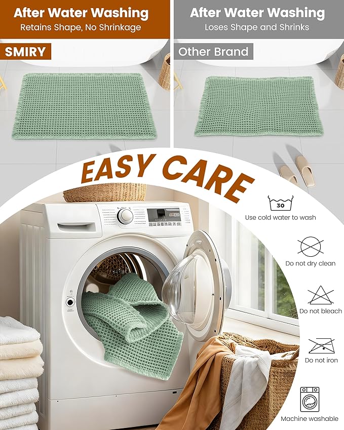 Smiry Waffle Bath Mat 72x24, Extra Soft Absorbent Bathroom Rugs, Non Slip Machine Washable Quick Dry Bath Rugs for Bathroom Floor, Tub, Shower, Home Decor Accessories, Sage Green