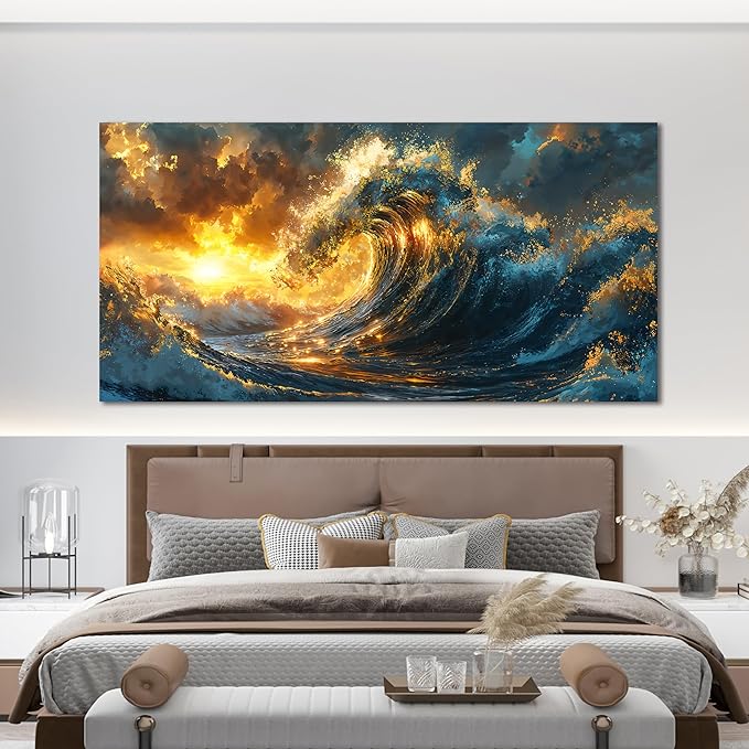 Canvas Wall Art Decor Sunshine Wave Canvas Wall Art Pictures For Living Room Decor Gold Modern Abstract Aesthetics Wall Art Decor Canvas Prints Artwork For Bedroom Office Wall Decor 20 X 40 Inch