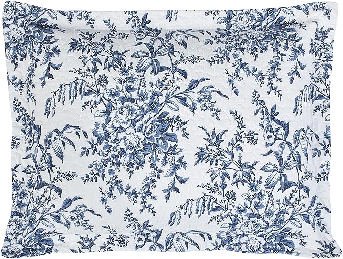 Laura Ashley - Twin Quilt Set, Reversible Cotton Bedding with Matching Sham, Medium-Weight for Year Round Use, Dorm Essentials (Bedford Delft Blue)