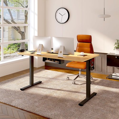 FLEXISPOT EN2 Electric Height Adjustable Standing Desk - 60" Maple Top with Cable Management (Black Frame)