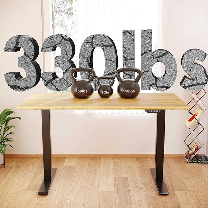 FLEXISPOT E6 MAX Bamboo Dual Motor 3 Stages Standing Desk 60x30 Inch Whole-Piece Board Electric Height Adjustable Stand Up Desk 150KG Load Capacity(Black Frame + Bamboo Desktop)