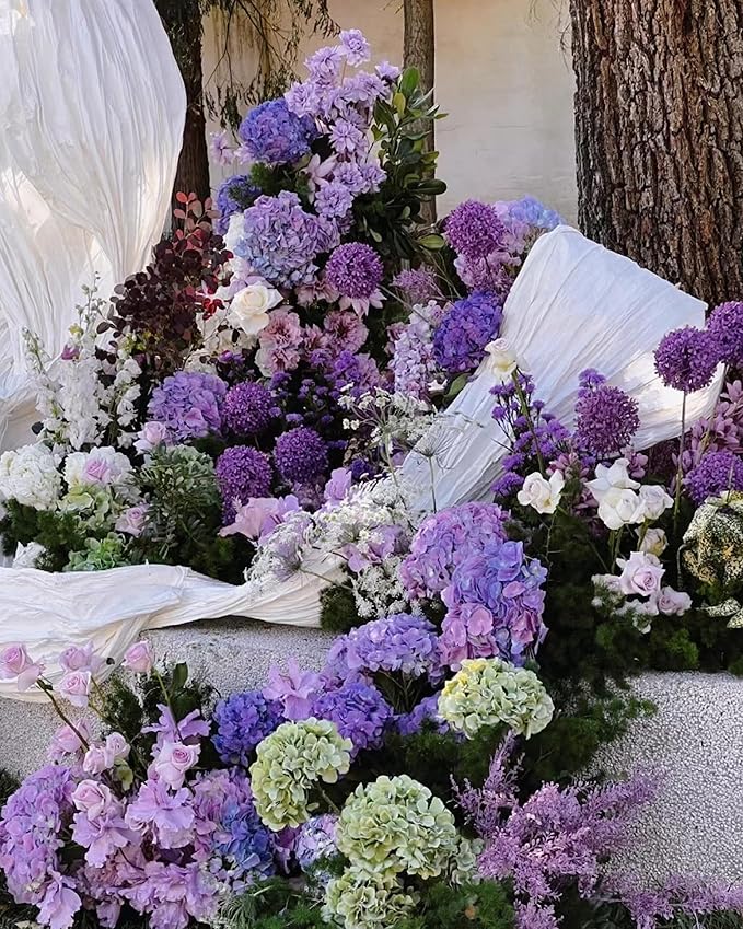 DuHouse 8.7" Silk Hydrangea Flower Heads with Stems Fake Hydrangeas Flowers for DIY Wedding Centerpiece Home Decor,Pack of 6(Lilac)