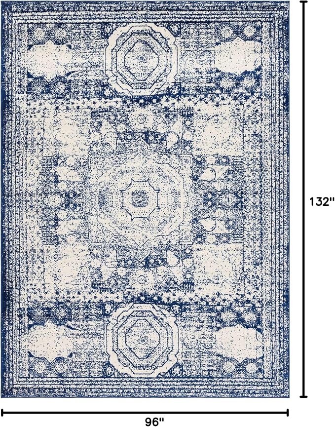 Unique Loom Bromley Collection Area Rug - Wells (8' x 11' Rectangle, Ivory and Blue/ Ivory)