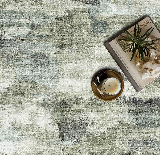6x9 Area Rug, Ultra-Soft Washable Rug for Living Room, Dinner Room, Bedroom, Non-Slip Modern Abstract Rug, Indoor Carpet Large Area Rug, Green