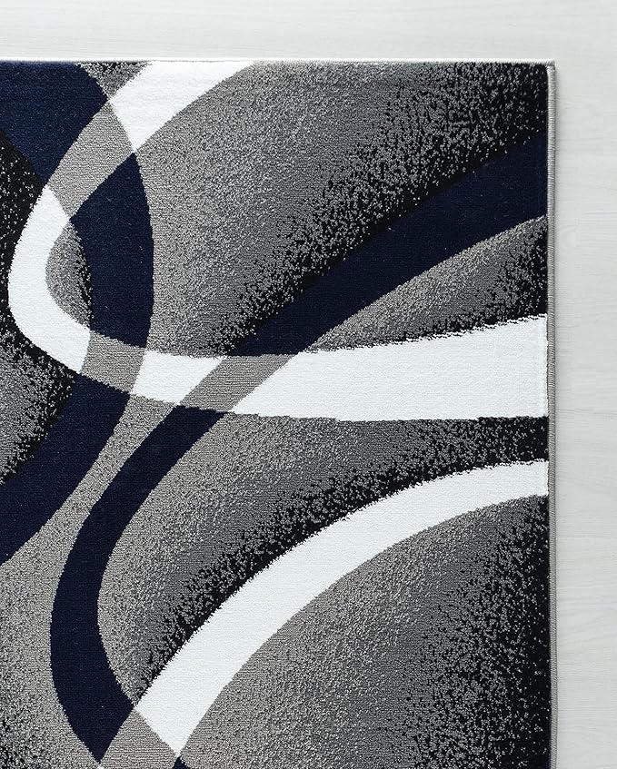 GLORY RUGS Area Rug 4x6 Navy Door Mat Modern Swirls Carpet Bedroom Living Room Contemporary Dining Accent Sevilla Collection 4816