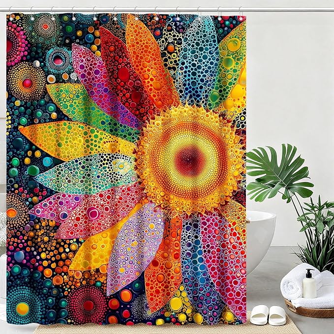 Vintage Floral Shower Curtain Vibrant Sunflowers Shower Curtains for Bathroom Waterproof Fabric Bath Curtain Decor with Hooks